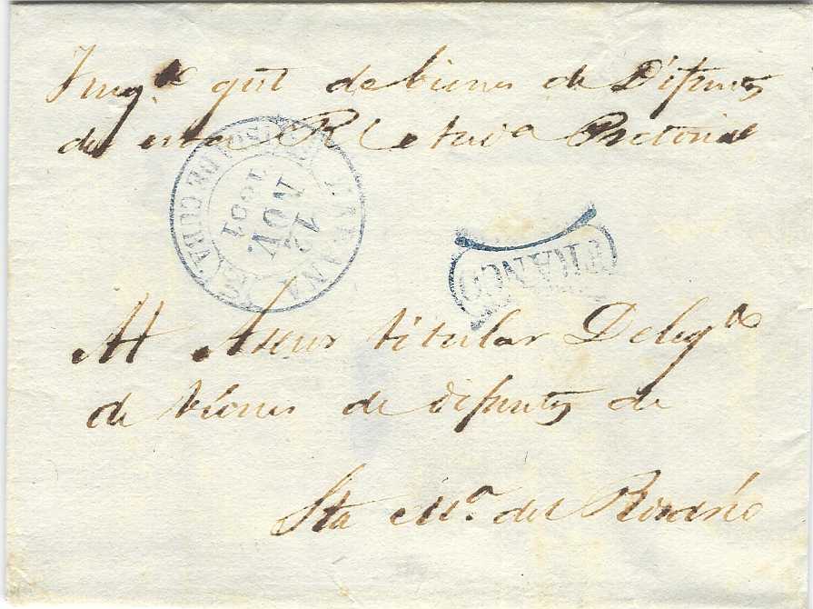 Cuba 1846 and 1851 pair of outer letter sheets used locally with red and blue Habana date stamps with similar framed FRANCO handstamps, one with some overall toning.