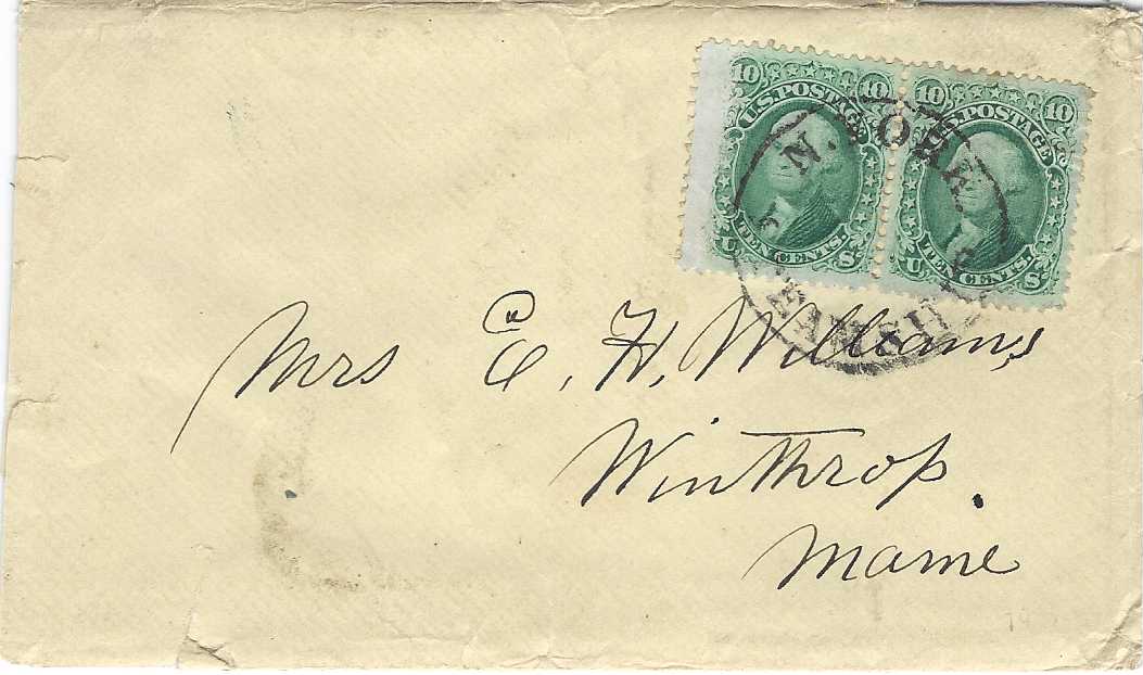 Panama 1867 (Mar 9) envelope with series of long enclosures, datelined Panama to Winthrop, Maine franked 1861 10c. Washington pair tied by clear example  N.York Steamship postmark; some slight faults to envelope.