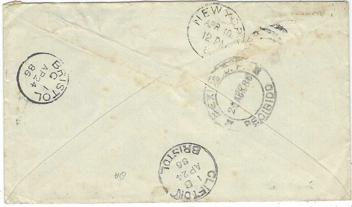 Mexico 1886 (Mar 30) cover to Clifton, Bristol bearing single franking 10c. tied very fine oval OAXACA/ E.U.M. date stamp, endorsed 