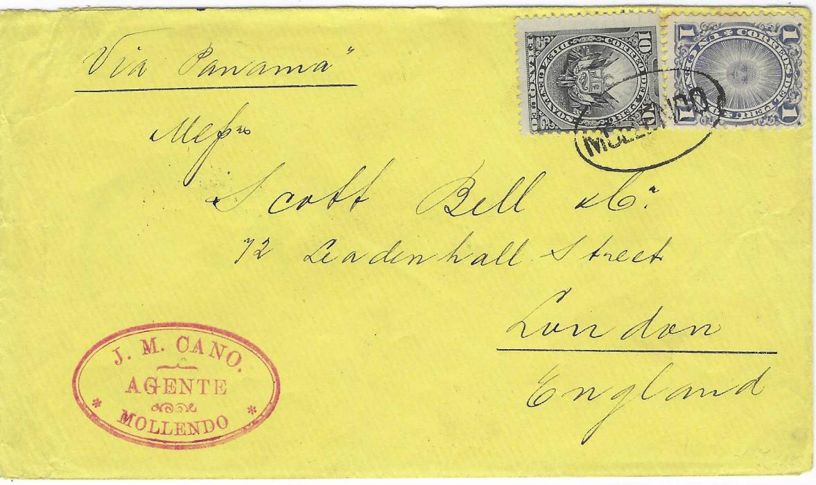 Peru 1888 yellow envelope to London, endorsed 