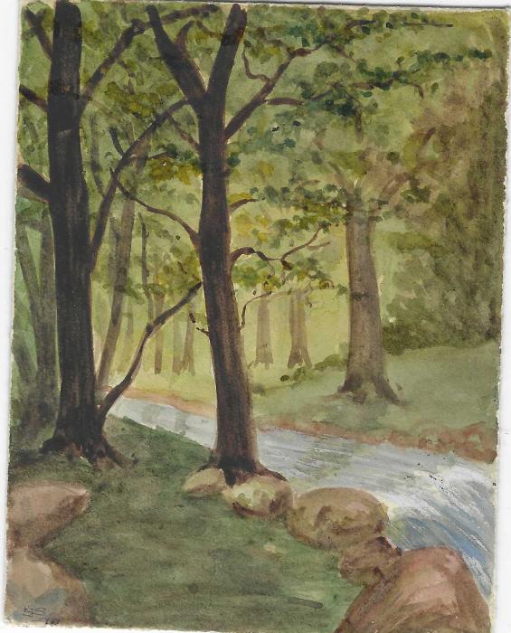 Great Britain (Hand Painted Envelopes) 1910-12 group of five from the Daisy Theakston correspondence, addressed to Manor Park, Essex with illustrations of lighthouse, ship at sea, forest scene, sailing barge and rough sea. Envelopes with faults from mounting.