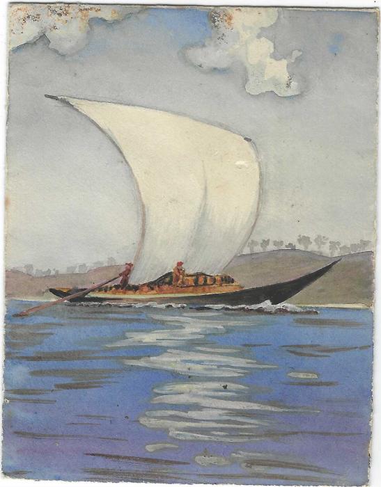 Great Britain (Hand Painted Envelopes) 1910-12 group of five from the Daisy Theakston correspondence, addressed to Manor Park, Essex with illustrations of lighthouse, ship at sea, forest scene, sailing barge and rough sea. Envelopes with faults from mounting.