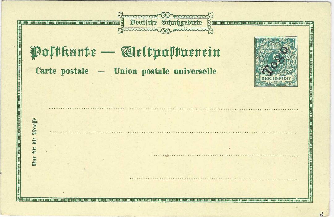 German Colonies 1898 5pf ‘Gruss aus Togo’  picture stationery card fresh unused.