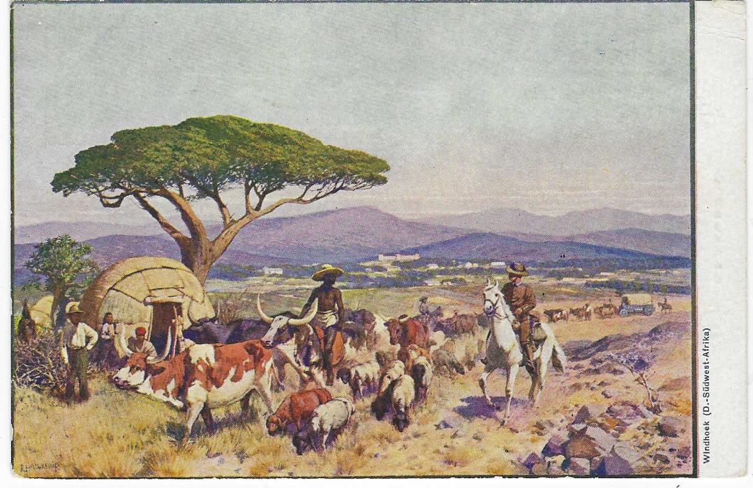 German Colonies (South West Africa) 1902 5pf Yacht picture stationery card bearing fine colour image sheep and oxen, fine unused.