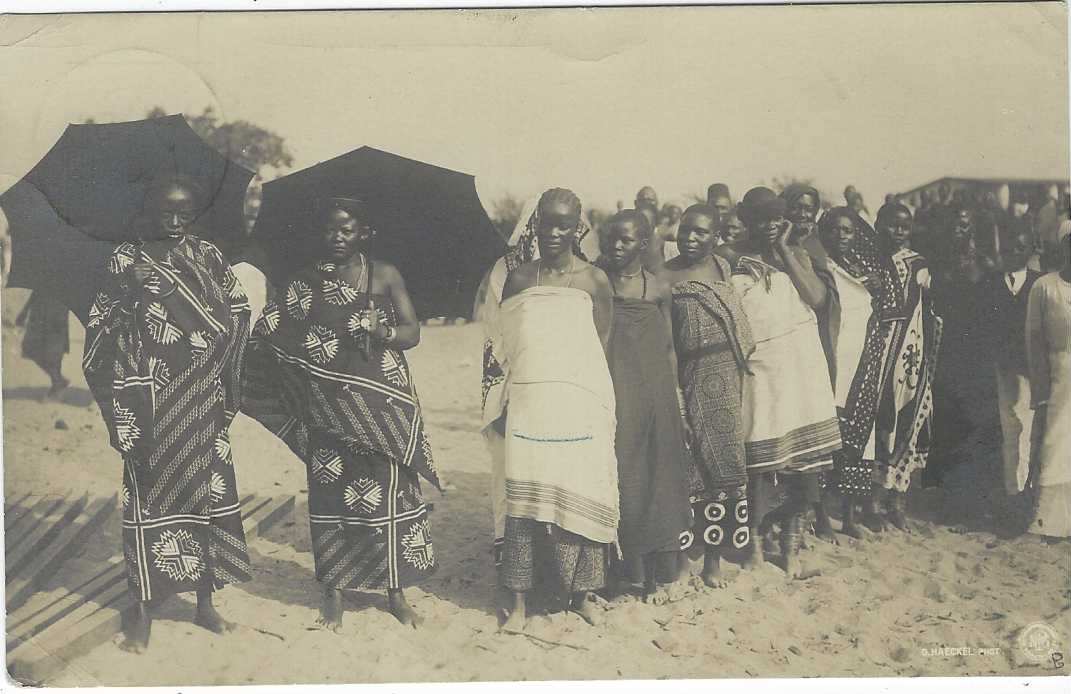 German Colonies (East  Africa) 1908 2½h. Yacht picture stationery card bearing fine photographic image of group of local women, two in foreground with umbrellas, fine cto used with Muanza cds