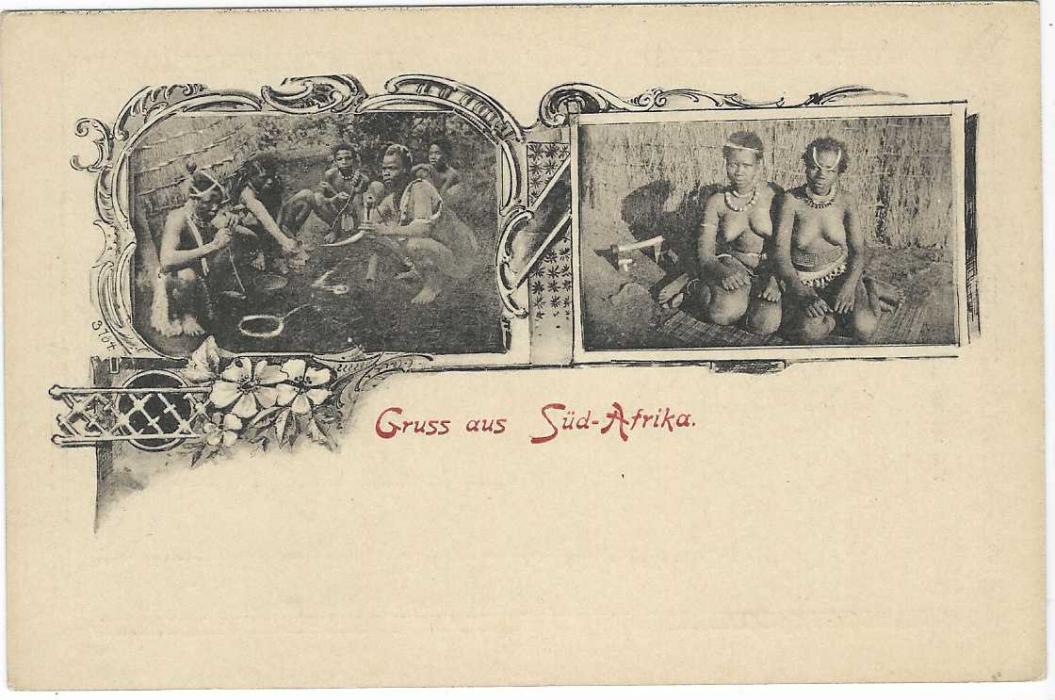 German Colonies (South West Africa) 1897 hyphenated Deutsch-/ Sudwest-Afrika 10pf picture stationery card with double image of local men and women  ; fine unused.
