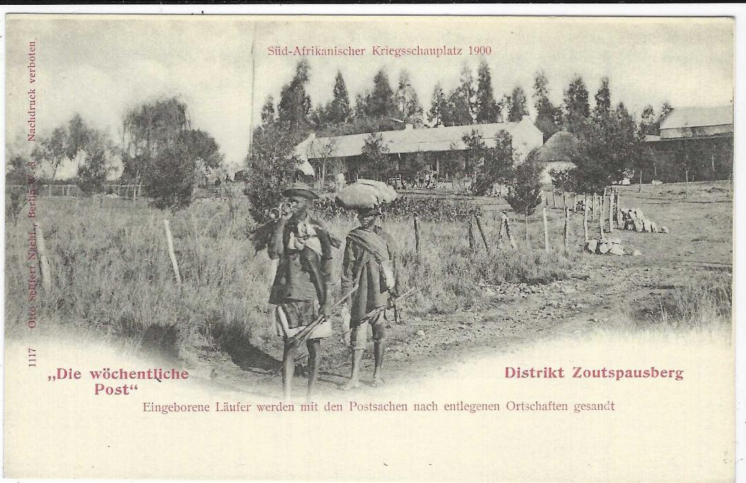 Germany (Picture Stationery) 1900 2pf grey card entitled ‘The Weekly Post’ and ‘Distrikt Zoutspausberg’  with two natives carrying mail, very fine unused.