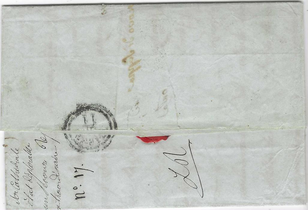 ALBANIA 1851 religious entire from Sappa with endorsement at top together with small, fine negative handstamp, to Lyons, France bearing two-line CATTARO date stamp, ‘10’ charge handstamp  and red French entry cds; fine appearance.