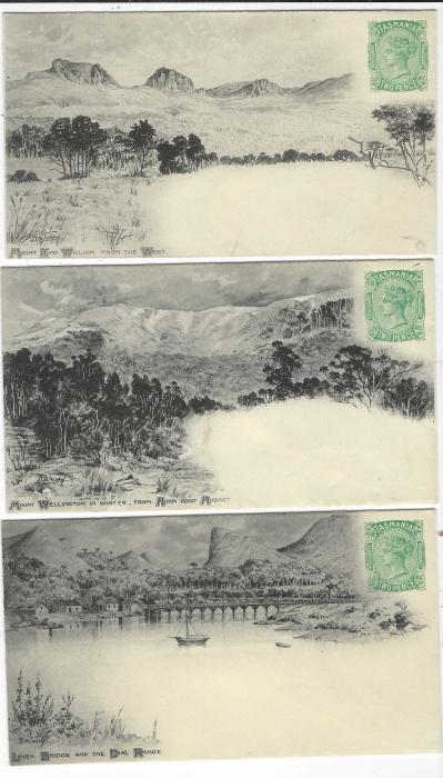 Australia (Tasmania) 1898 2d green postal stationery envelopes, a set of six with different printed black views with titles. Fine Post Office issued stationery with only between 308-312 of each printed.