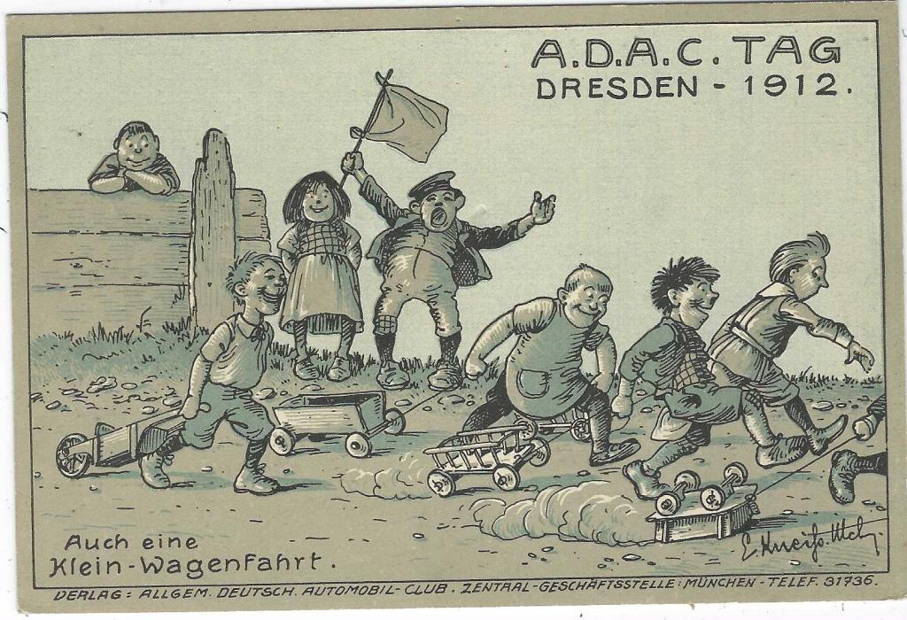 Germany (Picture Stationery) A.D.A.C. Tag Dresden 1912 5pf card unused  with humorous image of Children having a wagon race with legend ‘Auch eine Klein Wagenfahrt’; a fine and rare card.