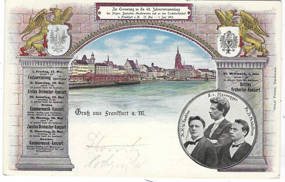 Germany (Picture Stationery) 1904 5pf Germania card 40th anniversary of Frankfurt Music Festival with images of three Musicians, fine used