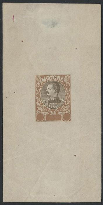 SERBIA 1903, E.Mouchon retouched proof sepia & black, numbered in manuscript 