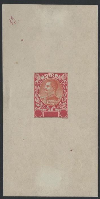 SERBIA 1903, E.Mouchon retouched proof red & orange , numbered in manuscript 