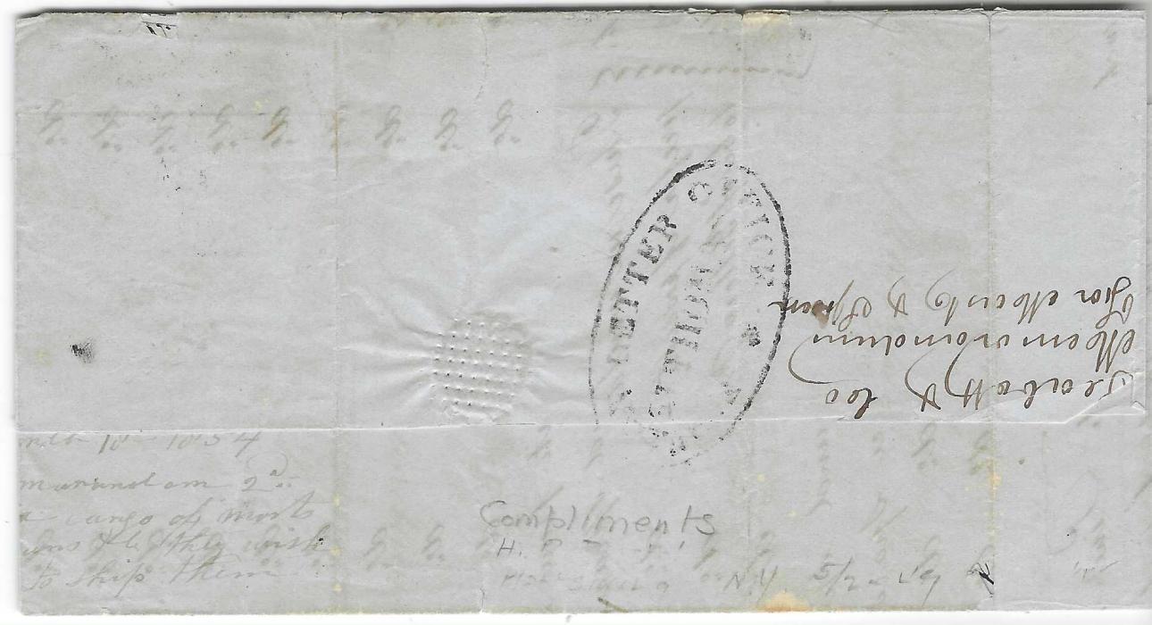 Danish West Indies Undated entire to Frankfort, Maine, endorsed “pr North Star via N.Y.”, the reverse showing single  oval St Thomas Foreign Letter Office handstamp (in use 1846-61), the front with New York/ Ship/ 7cts cds.