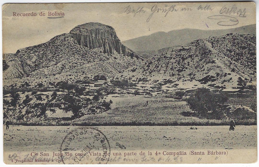 Bolivia 1924 (2 Ago) registered picture postcard to Austria franked 1919-20 1c. and 22c. plus 1923 15c on 20c tied by three TUPIZA BOLIVIA cds in blue, red registration label bottom left, Buenos Aires transit on front; scarce item.