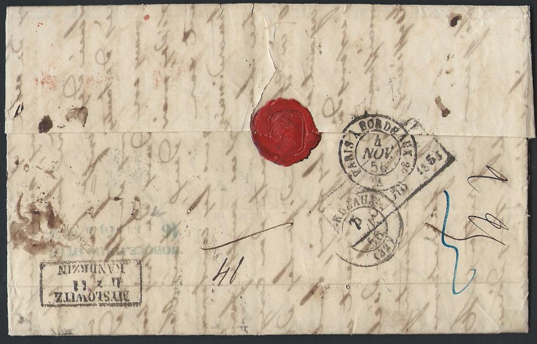 Russia - Bessarabia 1865 entire to Bordeaux bearing indistinct boxed 