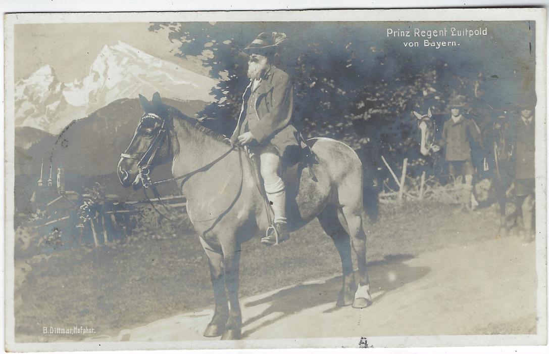 Germany (Picture Stationery) 1911 5pf card by Zieher depicting photographic image of ‘Prinz Regent Luitpold’ on horseback, cancelled at Munich; slight oxidisation.