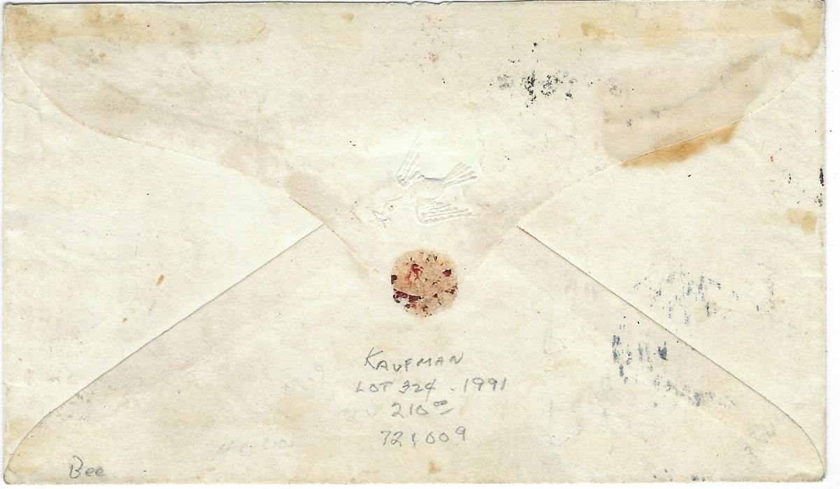 United States 1861 (Oct 9) cover addressed “Care of Consul of U.S America, Havre” franked with 5c brown-yellow and 10c. unclear cork cancels and Williamsburgh cds, paying the ¼ oz rate, 3c credit to France handstamp as carried on American liner “Fulton”. This was her last voyage before being withdrawn because of the Civil War.