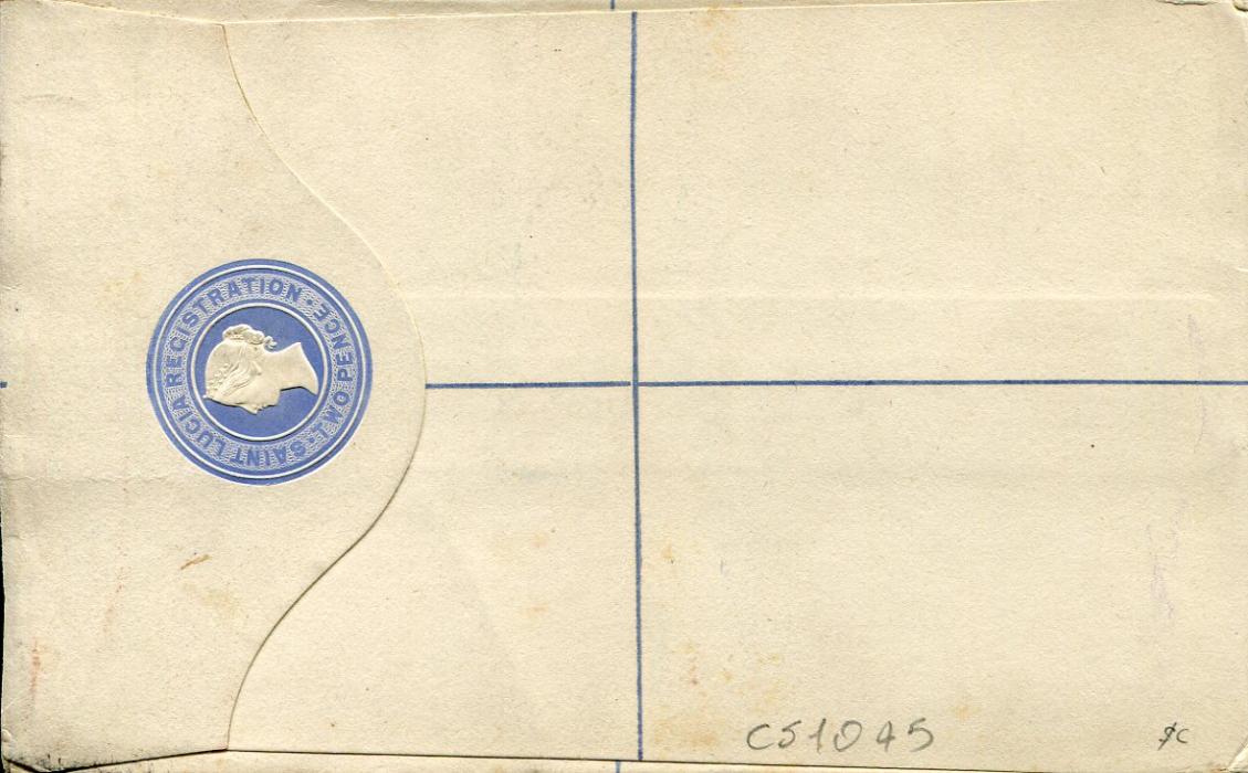 ST. LUCIA 1890 (MR 16) 2d Blue registration envelope size G uprated 1885 4d brown pair tied by St Lucia C cds, addressed to London with 2 different oval datestamps in red, fine