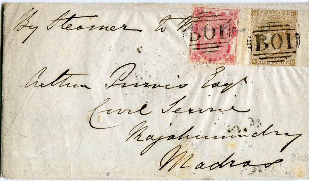 Egypt / Great Britain 1862 (NO 18) Envelope from Alexandria to Madras, endorsed