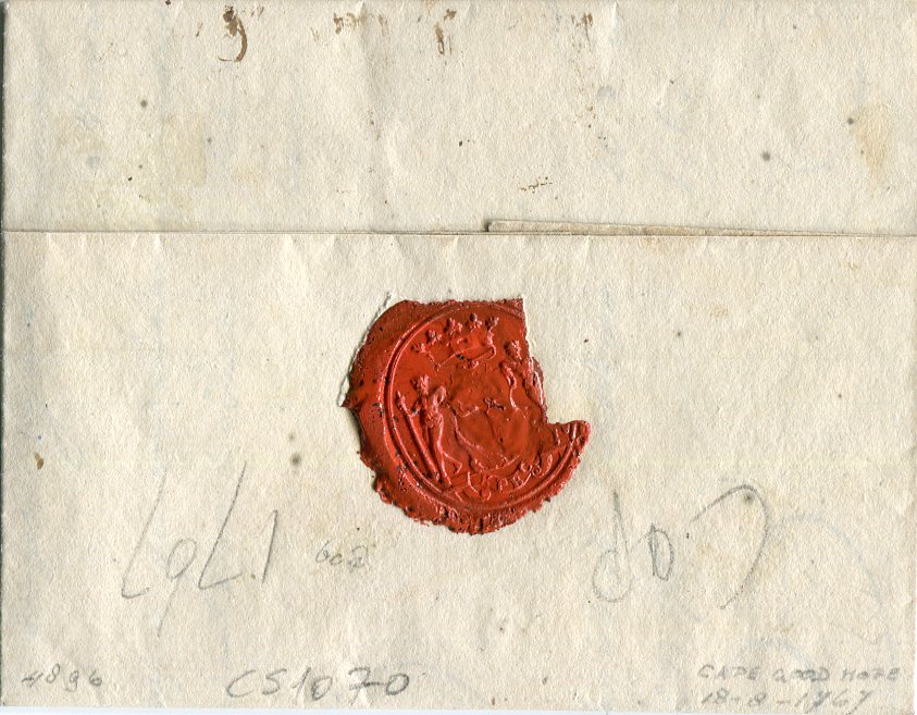 South Africa / Cape of Good Hope 1767 (20 Fe) Entire written from Cap addressed to Gand (Belgium) with ms Colonie notation on front, rated 6, fine and early