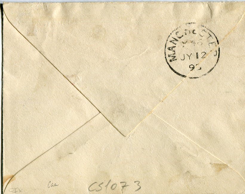 St. Lucia 1893 (JU 30) Envelope to England franked Postal Fiscals 1881 HALFPENNY/STAMP green (SGF11) and 1882 2d pale blue (SG F!4) tied by St Lucias cdss, Manchester arrival backstamp, fine