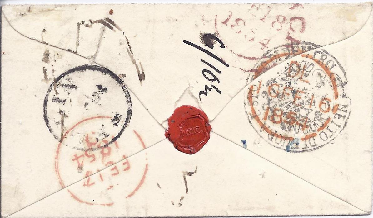Austrian Levant 1854 cover to Limerick, Ireland, carried privately from Widdin, Bulgaria and put into the Austrian Post Office at Belgrade, Serbia, with two-line Belgrad date stamp, various manuscript markings on front, reverse with Semlin transit, London and Liverpool transits and Limerick arrival cds. Disinfected at Semlin with good strike, albeit overstruck with Netto Di Fuora E Sporco Di Dentro.Fine and rare cover, F. Puschmann certificate.
