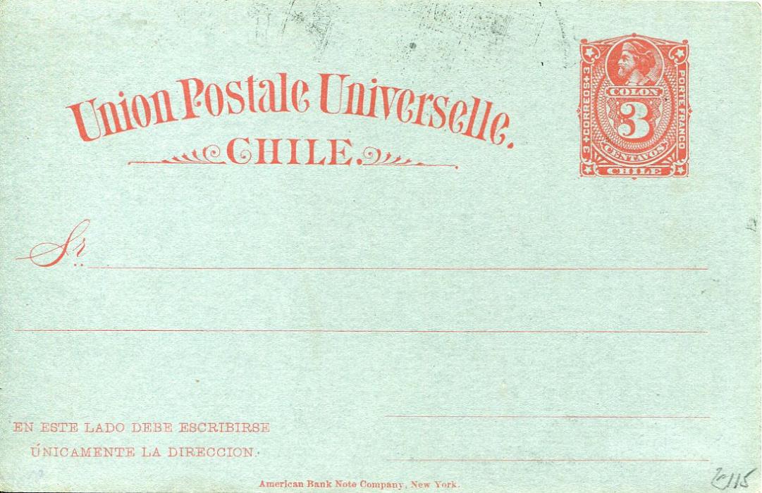 Chile 1890s 3c. illustrated stationery card entitled ‘Santiago’ with Arms of Switzerland, Germany and Austria; good unused. 