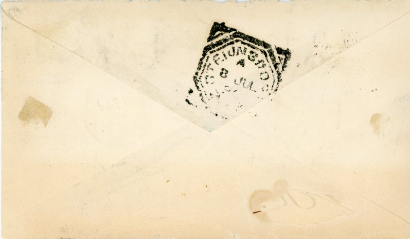 SWAZILAND SWAZILAND: 1890 (7 JY) Registered envelope to Tamsen franked 1889 1/2d. + 1d. + 2d. +6d. tied by 718 numeral with EMBEKELWENI c.d.s alongside, boxed GEREGISTREERD/ Z.A.R. No ‘3342’, overpaid by 1 1/2d. Fine.