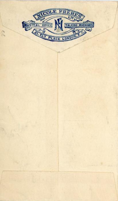 GREAT BRITAIN GREAT BRITAIN - Advertising: 1905 (DE 29) Envelope to Germany franked KEVII 1/2d. (2) advertising NICOLE Freres in London advertising musical boxes and talking machines on flap, and records / gramophone on front.