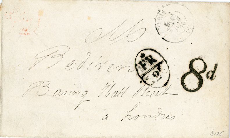 GREAT BRITAIN GREAT BRITAIN: 1870 (16 JUIN) Printed matter sent from Paris to London handstamped vertical oval French Accountancy mark FR/2F and bold ‘8d’ in association, London arrival backstamp, fine.
