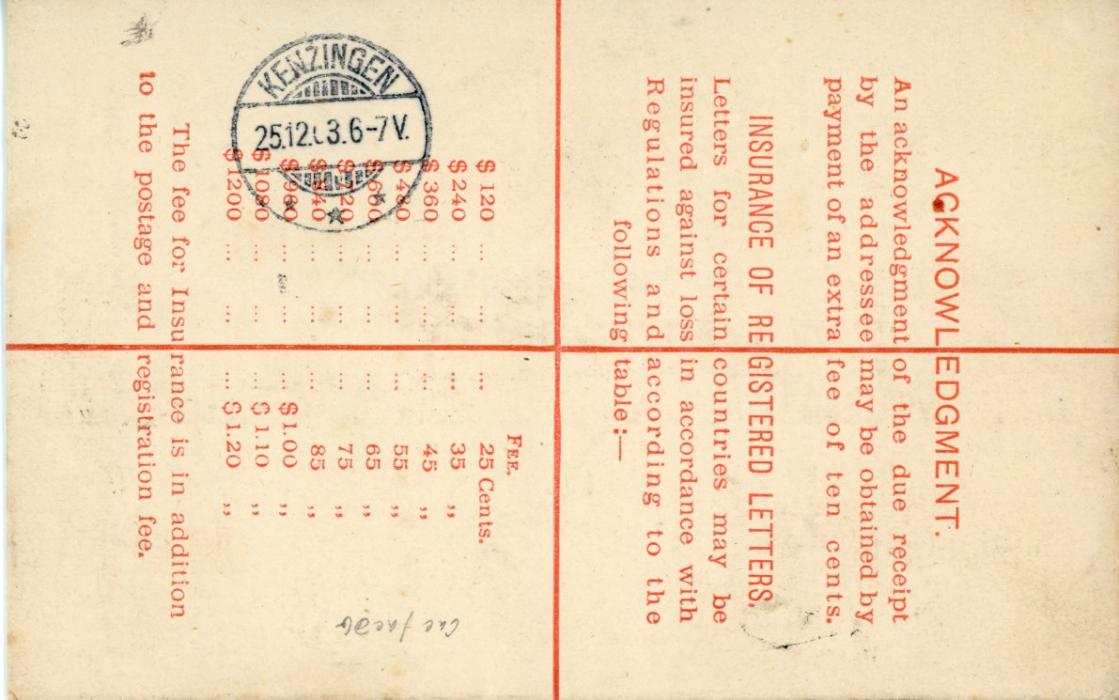 HONG KONG HONG KONG: 1903 (25 Nov.) QV 10c. registration envelope to Germany uprated 5c. yellow with
K.E. VII 2c. and 5c, tied by Registered Hong Kong c.d.s. with