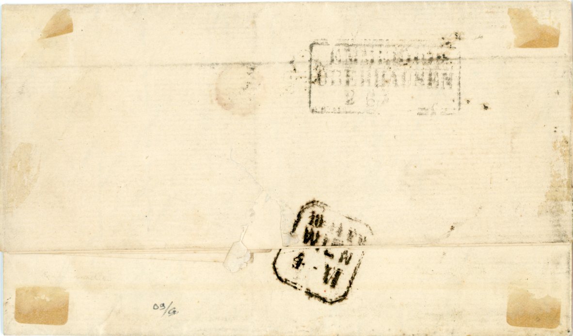 NETHERLANDS NETHERLANDS: 1867 (1 June) Entire to Austria franked 1864 5c. + 15c. cancelled boxed FRANCO, red Amsterdam dispatch and boxed NAPOSTTED alongside, Emmerich Oberhausen and Wien arrival backstamps.