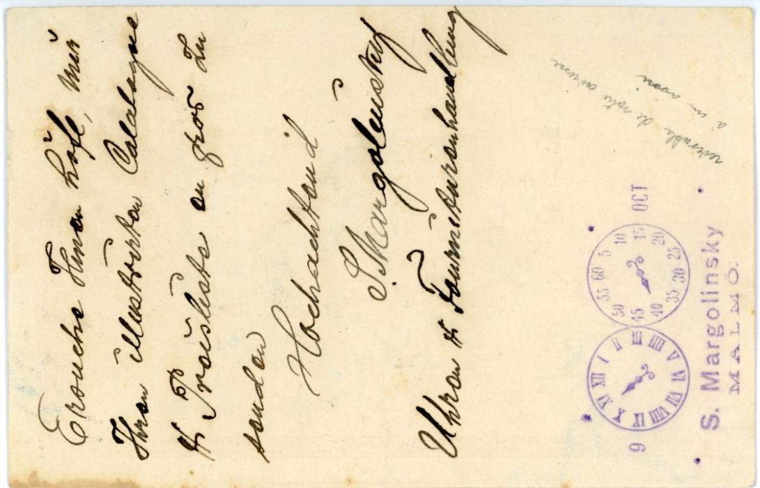 SWEDEN SWEDEN - Maritime: 1907 (9 10) 10o. postal stationery card to Switzerland cancelled with manuscript ‘Paquebot Fran Malmo’ date line Fleurier arrival alongside, fine and scarce.