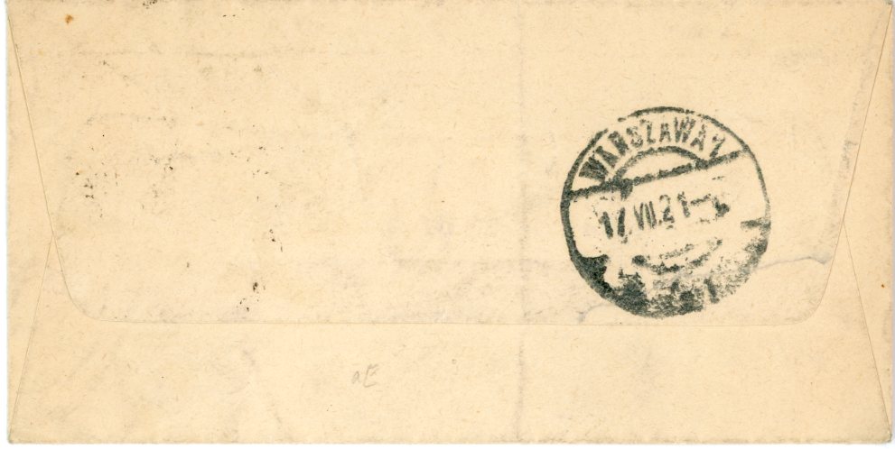 LITHUANIA LITHUANIA - Polish Occupation of Central Lithuania: 1921 (16 VII) Small envelope addressed to Warsaw franked 1921 5m. red-brown tied by WILNO cds, arrival backstamp, fine.