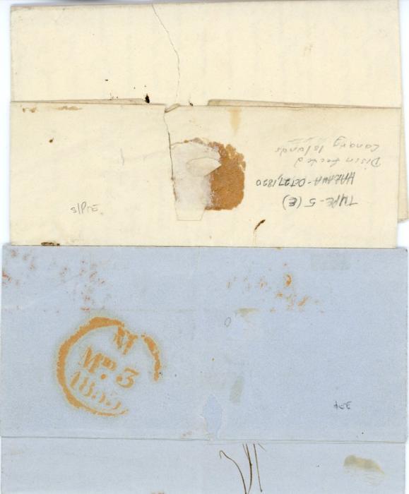 CUBA CUBA: Entires to Madrid, 1820 & 1853, both with S/C ISLAS DE / BARLOVENTO in black and red respectively, 1820 dispatched in Canary Is, fine pair.