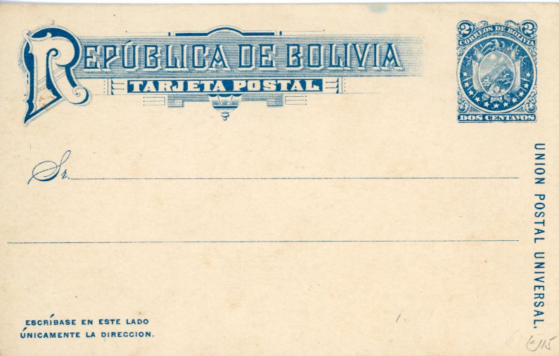 BOLIVIA BOLIVIA: ca1902 2c. blue illustrated postal stationery card fine mint depicting old lady and young girl.