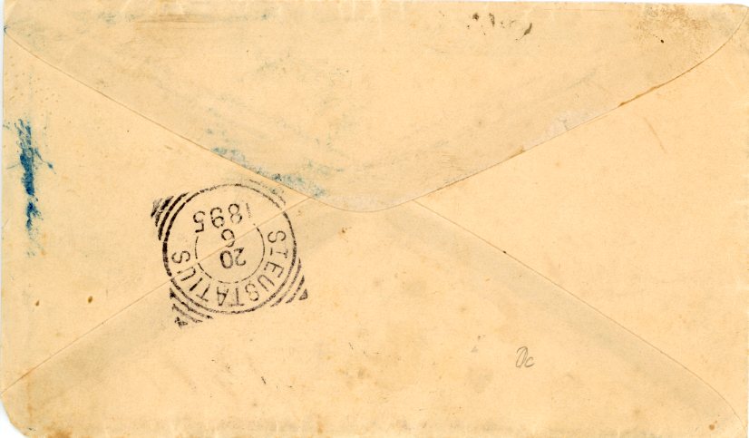 VENEZUELA VENEZUELA: 1895 (3 May) envelope to SABA Dutch Antilles franked 1893 25c. magenta tied indistinct blue cds ST EUSTATIUS transit (20/6) and SABA arrival (21/6) back squared circle datestamps alongside, transported by the ‘Solent’, scarce destination.