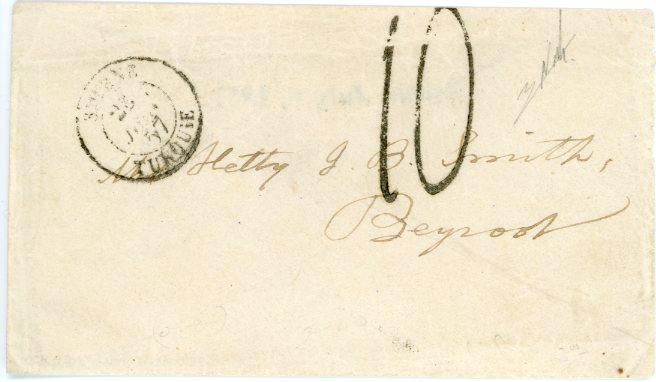 LEBANON LEBANON: French Postal Services in Lebanon 1857 (June 22): Unpaid envelope with full content from US missionary in Constantinople with French services to the US consulate in Beirut, struck in transit by 