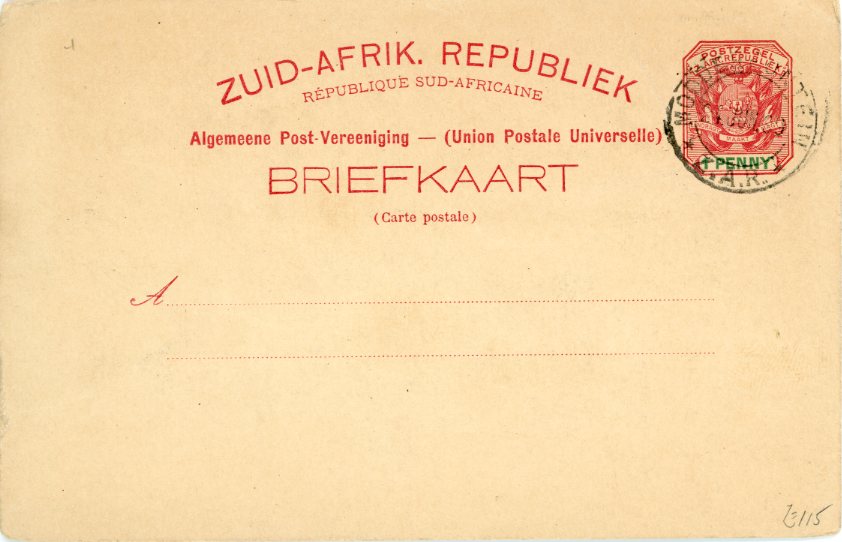SOUTH AFRICA SOUTH AFRICA: Transvaal 1899 illustrated picture stationery 1d red and green CTO Order card dated JY 24 1899 entitled ‘Greetings from Johannesburg’ - The Old Synagogue, fine.