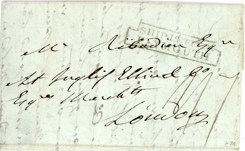 ST LUCIA SAINT LUCIA: 1816 (Aug. 18) entire to London written from Soufriere with step-type “SHIPLETTER/PLYMOUTH” and red arrival backstamp.