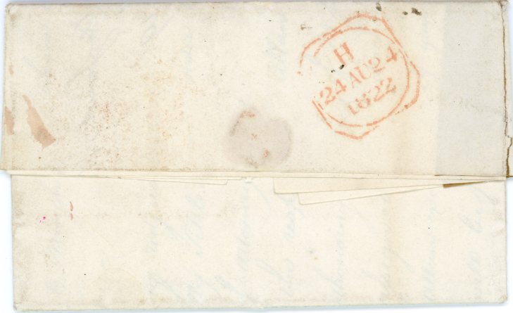 IRELAND IRELAND: 1822 (17 Aug.) entire letter from Edinburgh to William Whaley at the Post Office in Dublin, marked 