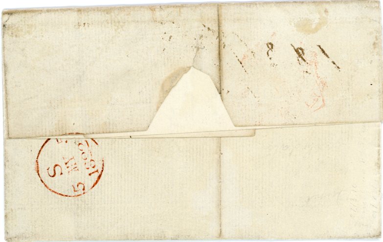 BRITISH HONDURAS BRITISH HONDURAS: 1822 (22 Feb) Folded cover to London with red S/L COVE / SHIP-LETTER, rated initially 1/5, corrected to 2/8, correct postage for a 1oz letter. Sent by private ship, arriving on May 5th central filing crease.