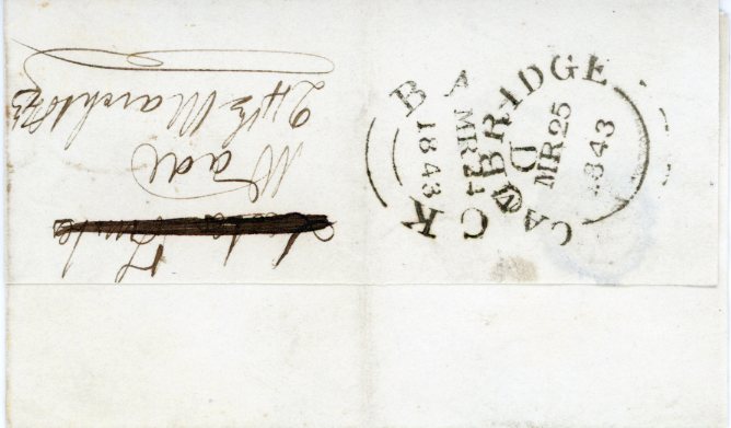 ENGLAND ENGLAND PRESTAMP: 1843 (24 March) entire letter from Baldock to Cambridge with fine strike of
