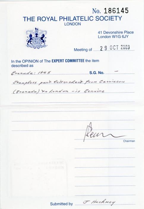 GRENADA GRENADA: 1845 (Sept 23): Outer letter sheet addressed 