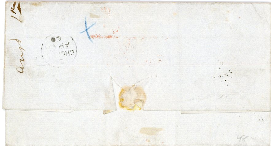 GRENADA GRENADA: 1860 (April 8): Outer letter sheet to London pre paid with Great Britain 6 d. lilac showing a manuscript cancel, endorsement at top with date, red 