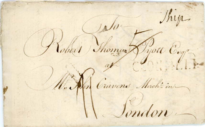 IRELAND IRELAND: 1762 (Aug 16): Entire from Charleston, South Carolina to London, rated 5 (d.) which has been deleted and replaced with 11 (d.), manuscript 