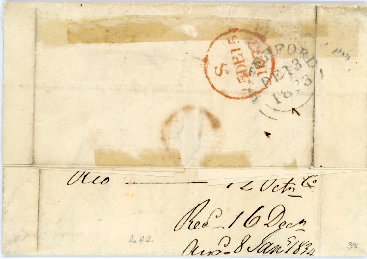 IRELAND IRELAND: 1833 (Oct 12): Entire letter from Rio de Janeiro to London, rated 5/0 and showing two line “DUNGARVAN / 97