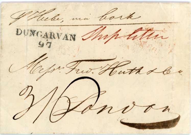IRELAND IRELAND: 1833 (Oct 12): Entire letter from Rio de Janeiro to London, rated 5/0 and showing two line “DUNGARVAN / 97