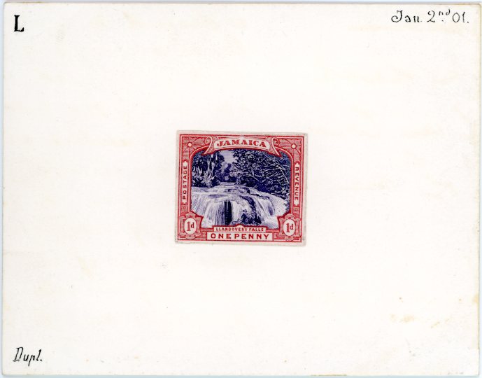 JAMAICA JAMAICA: 1900/01: Llandovery Falls De La Rue composite essay mounted on thick card, dated to right corner “Jan 2nd O1
